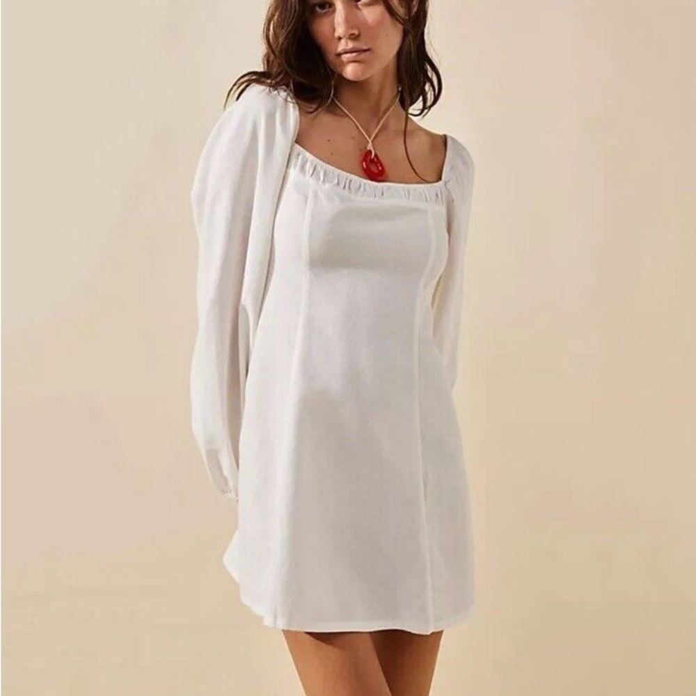 NWOT Free People Forget Me Not Square Neck Peasant Mini Dress in White